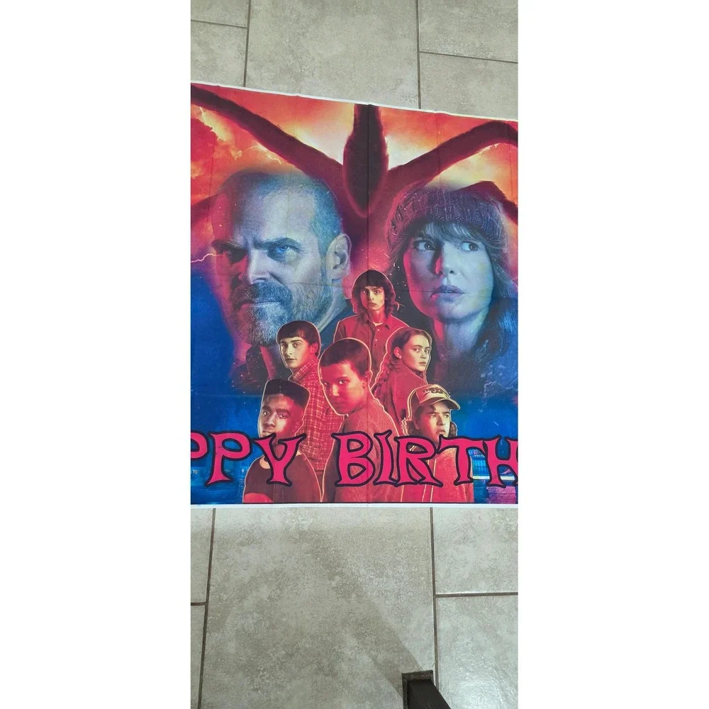 Stranger Things Happy Birthday Backdrop Banner Party Decoration 35x58 Hawkins